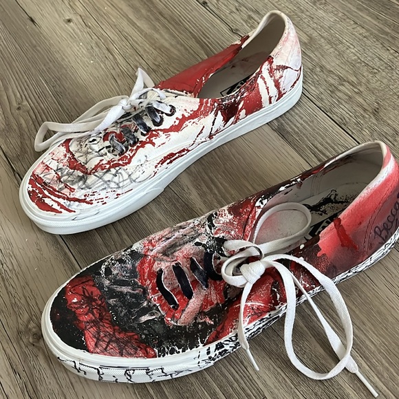 Vans Other - Vans  Halloween very unique custom shoes size 10.5 Man off the wall, Halloween